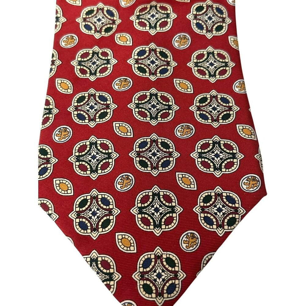Vintage Tommy Hilfiger Red Blue Geometric Italian Silk Tie 1990s Made USA